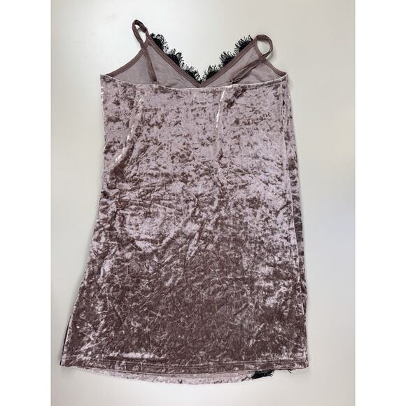 VTG Y2K Wishlist Crushed Velvet Chemise Dress Small Brown Black Lace Trim Retro - Picture 12 of 12